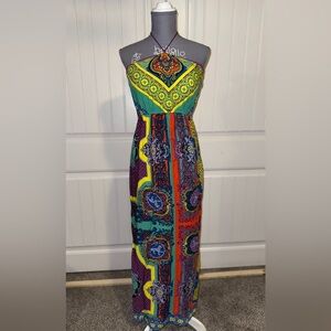 💰Flying Tomato Halter Dress Y2K Multicolor Aztec Rayon Lightweight Size M